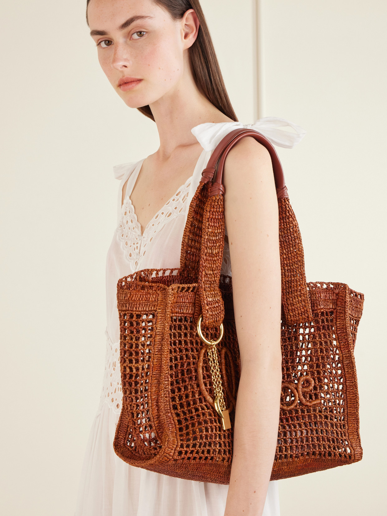 Chloé - Summer Banana Leather-Trimmed Raffia Tote