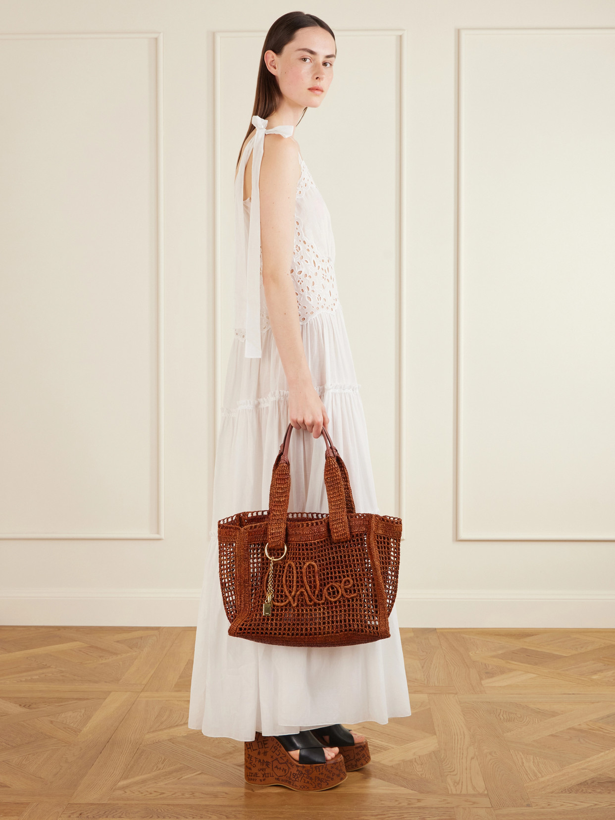 Chloé - Summer Banana Leather-Trimmed Raffia Tote