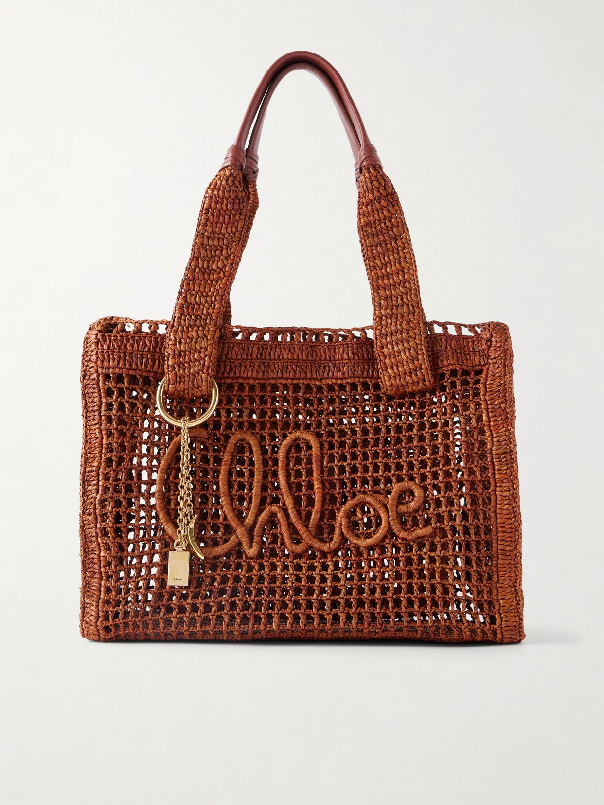 Summer Banana leather-trimmed raffia tote