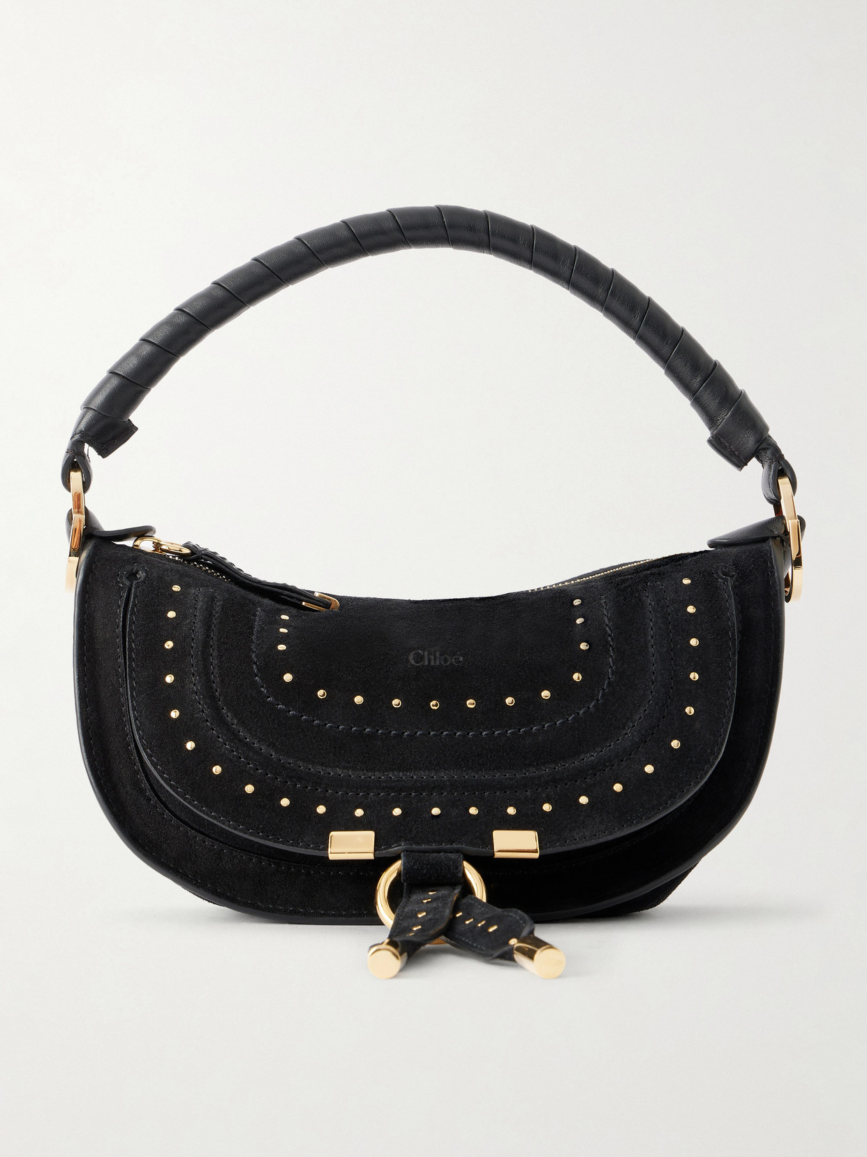 Chloé Marcie Mini Studded Suede Tote In Black