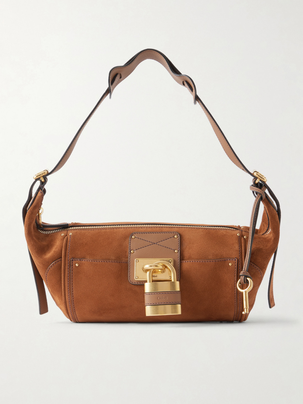 Chloé Paddington Embellished Leather-trimmed Suede Shoulder Bag In Brown