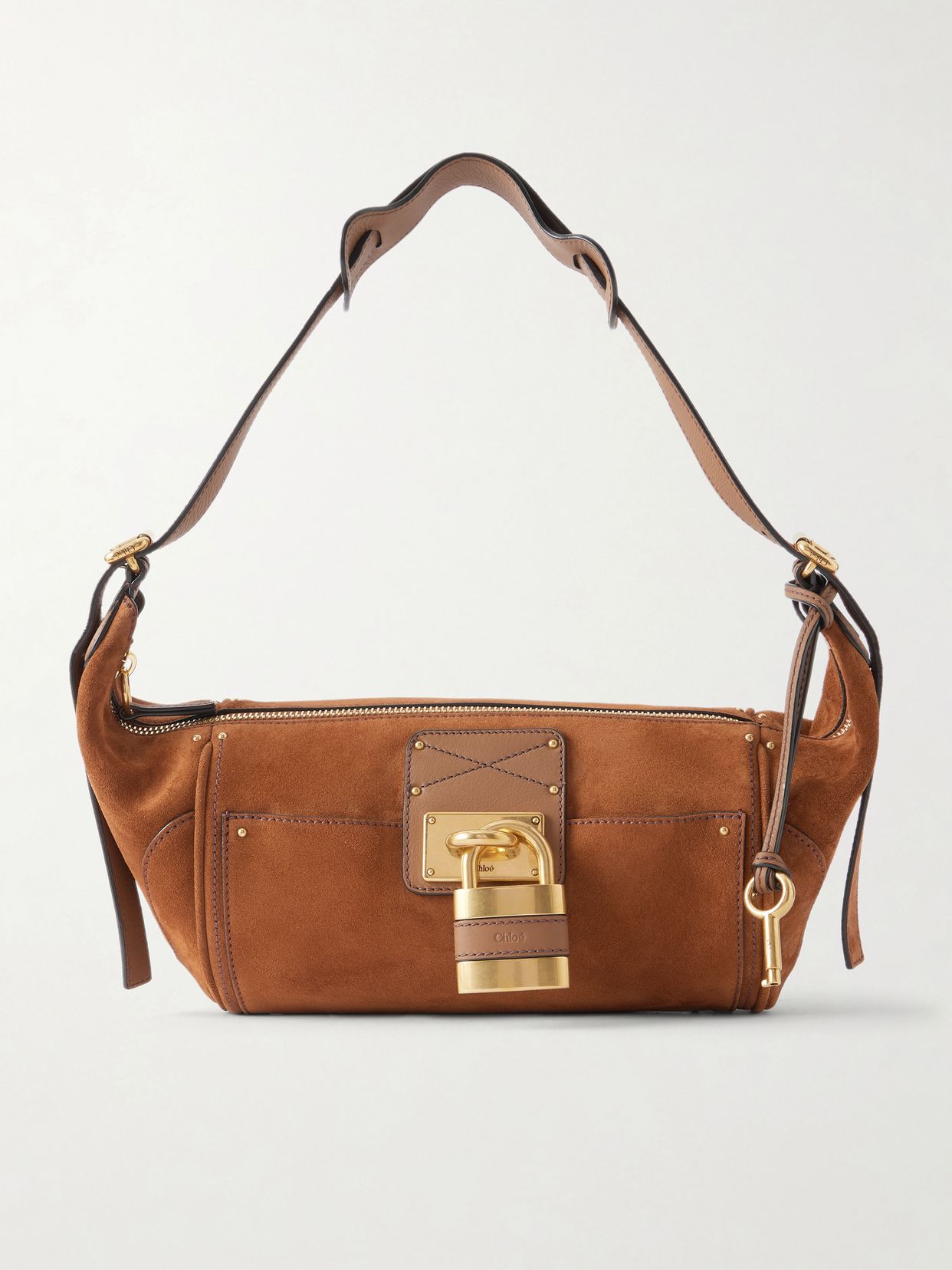 Paddington Embellished Leather Trimmed Suede Shoulder Bag