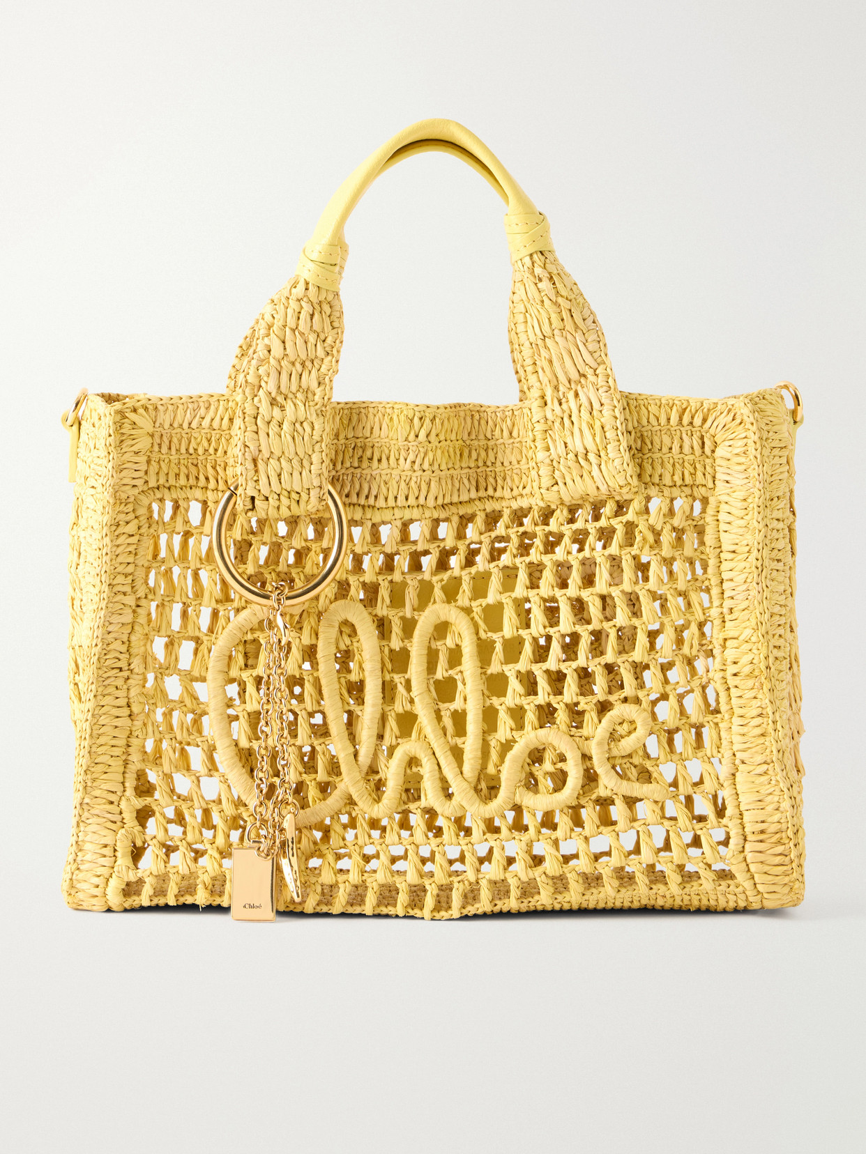 Chloé Summer Banana Leather-trimmed Raffia Tote Bag In Yellow
