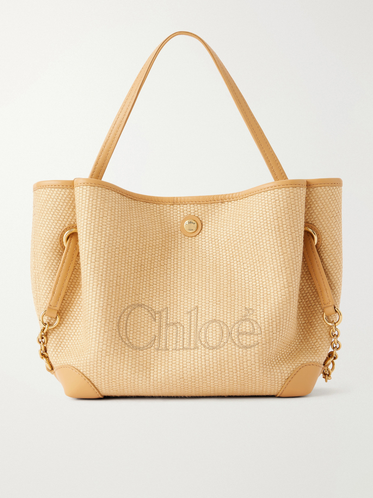 Chloé Clover Leather-trimmed Raffia-effect Tote In Neutral