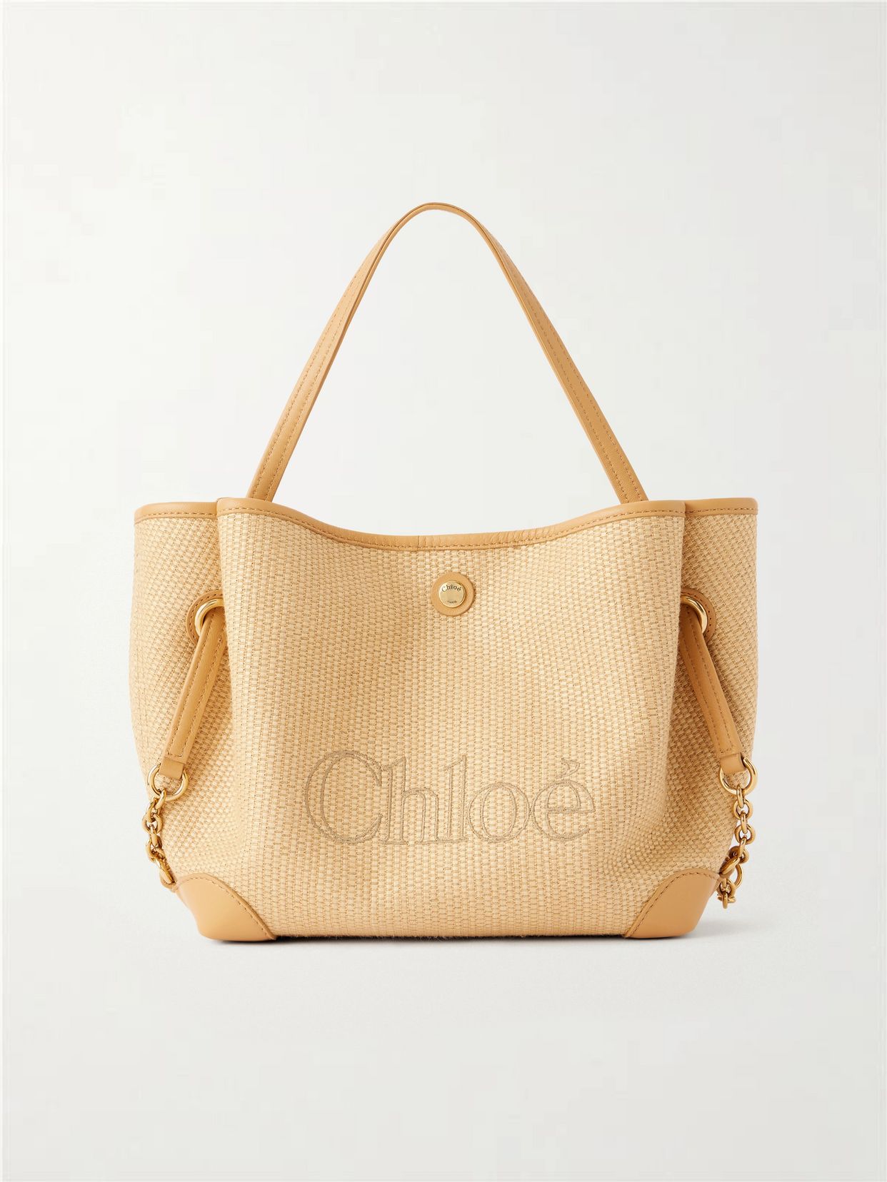 Clover leather-trimmed raffia-effect tote