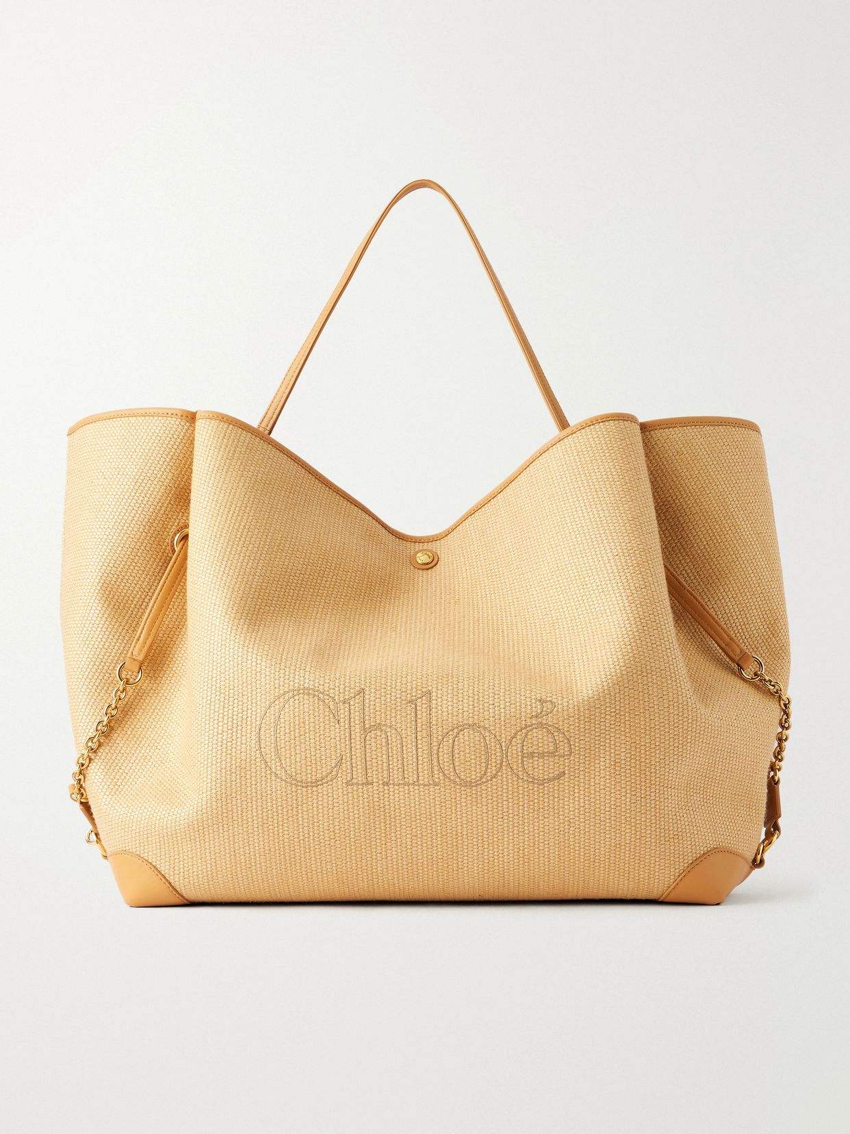 Clover leather-trimmed raffia tote
