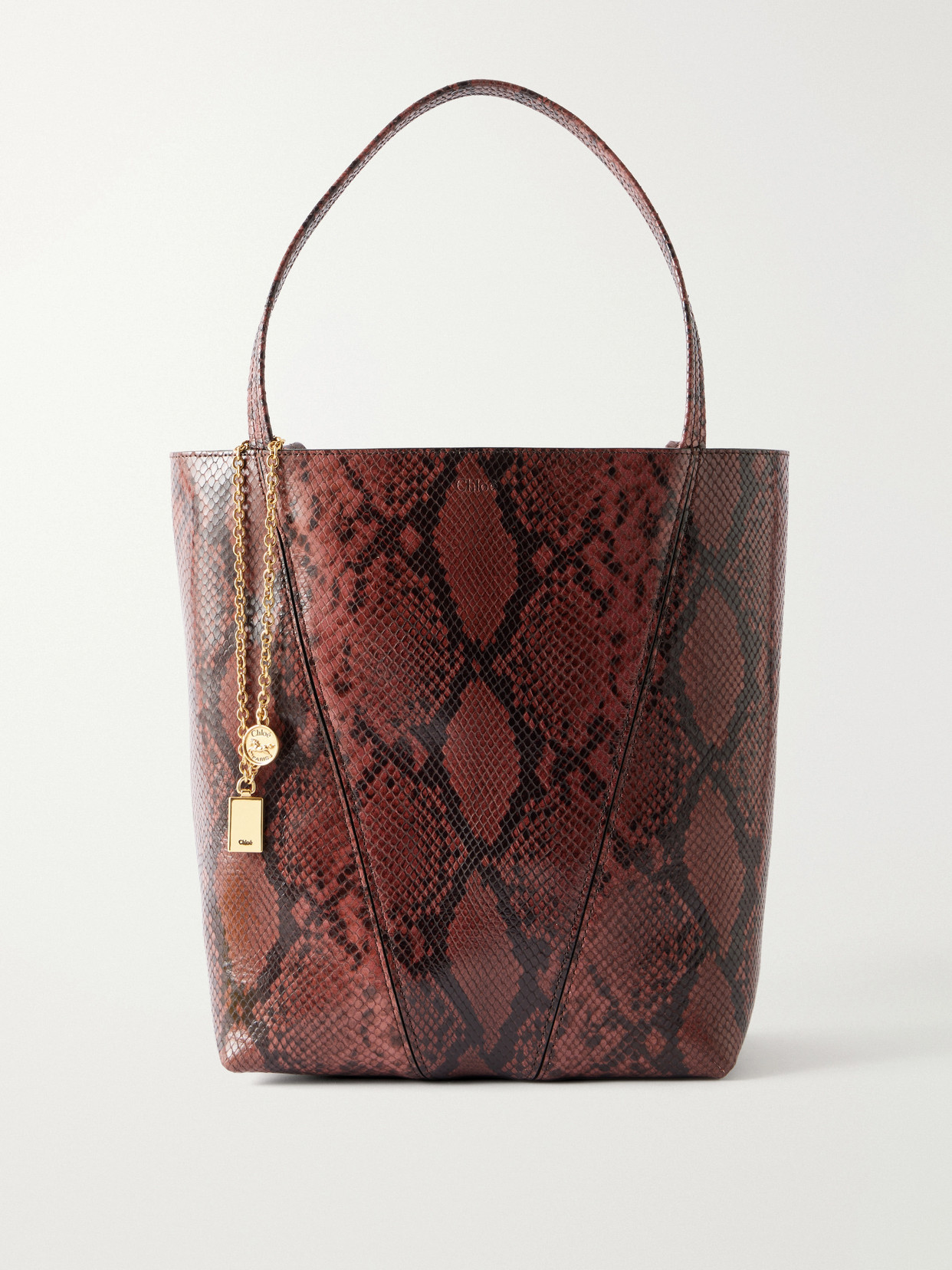 Chloé Spin Embellished Snake-effect Leather Tote In Multi