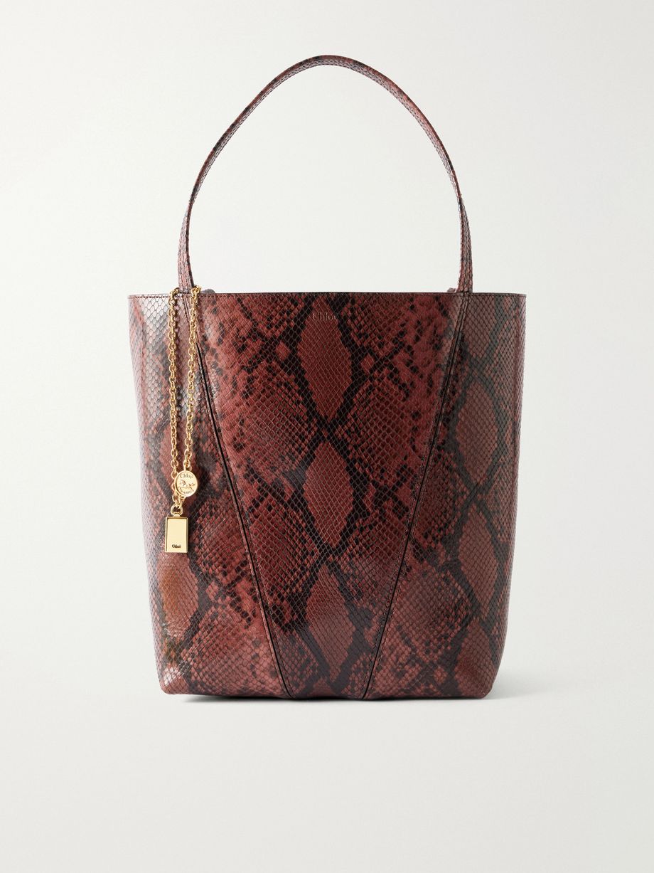 Spin embellished snake-effect leather tote