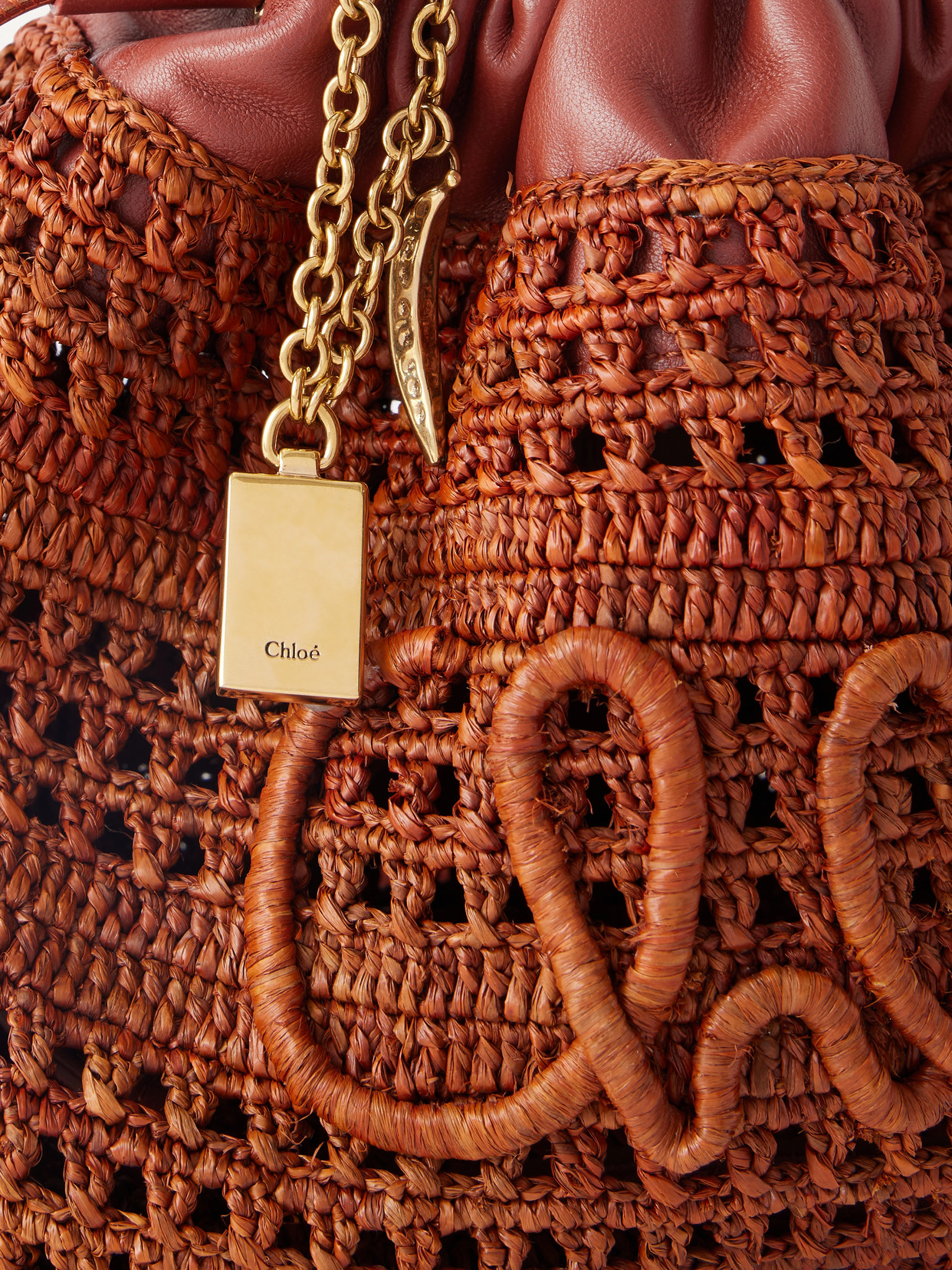 Chloé - Summer Banana Leather-Trimmed Raffia Shoulder Bag