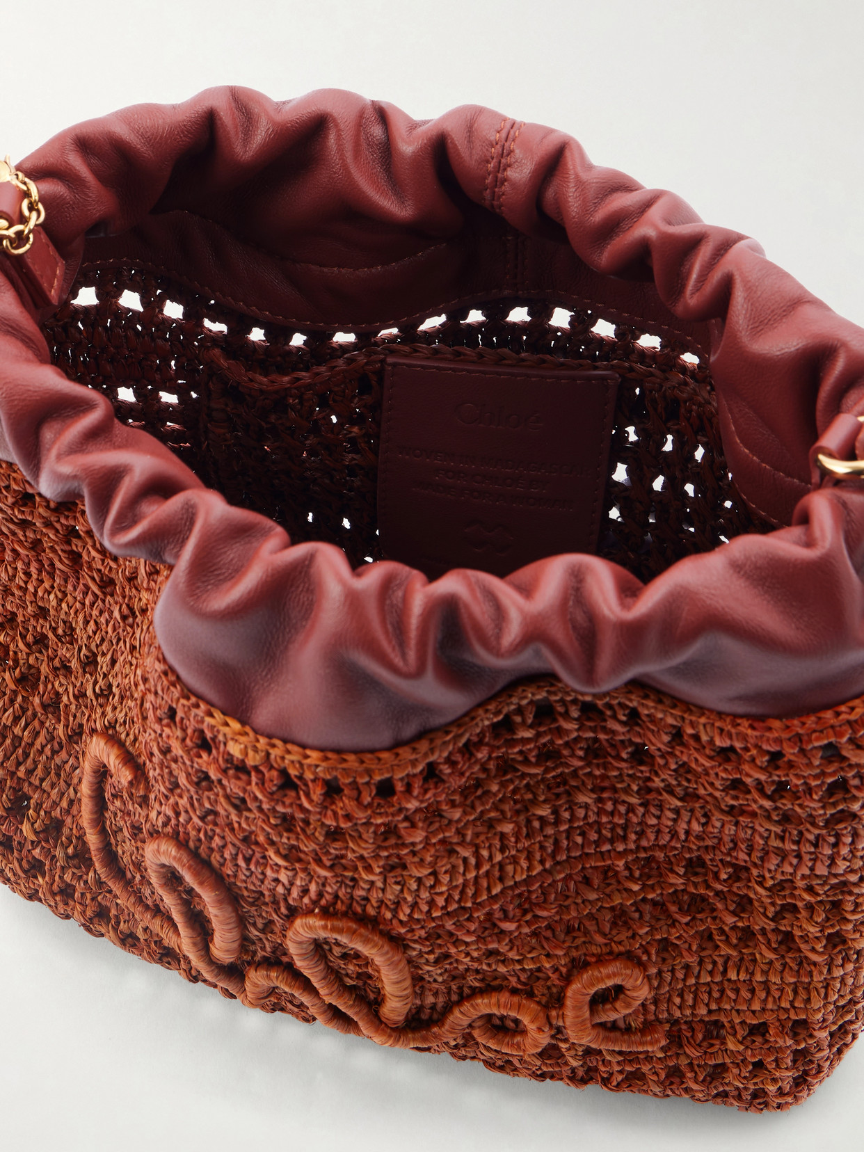 Chloé - Summer Banana Leather-Trimmed Raffia Shoulder Bag