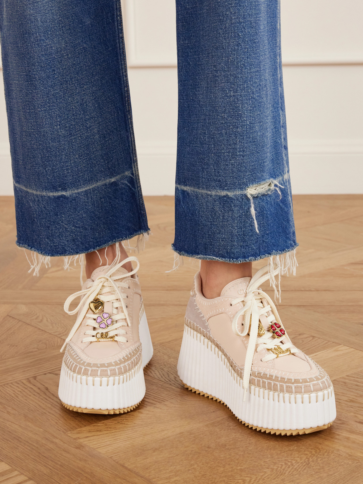 Chloé Nama Patchwork Suede-trimmed Leather Platform Sneakers In Multi