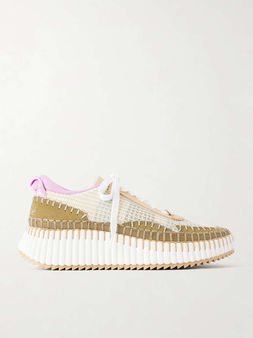 Chloé Nama Embroidered Suede And Recycled-mesh Sneakers | Thumbnail 6