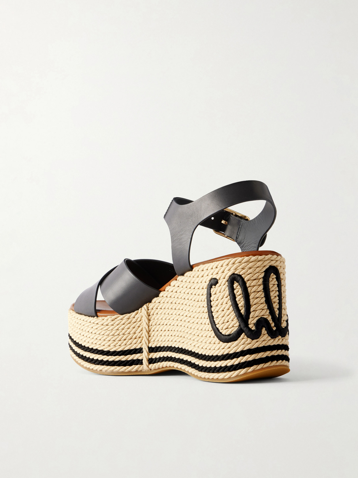 Chloé - Logo-Embroidered Leather Platform Sandals