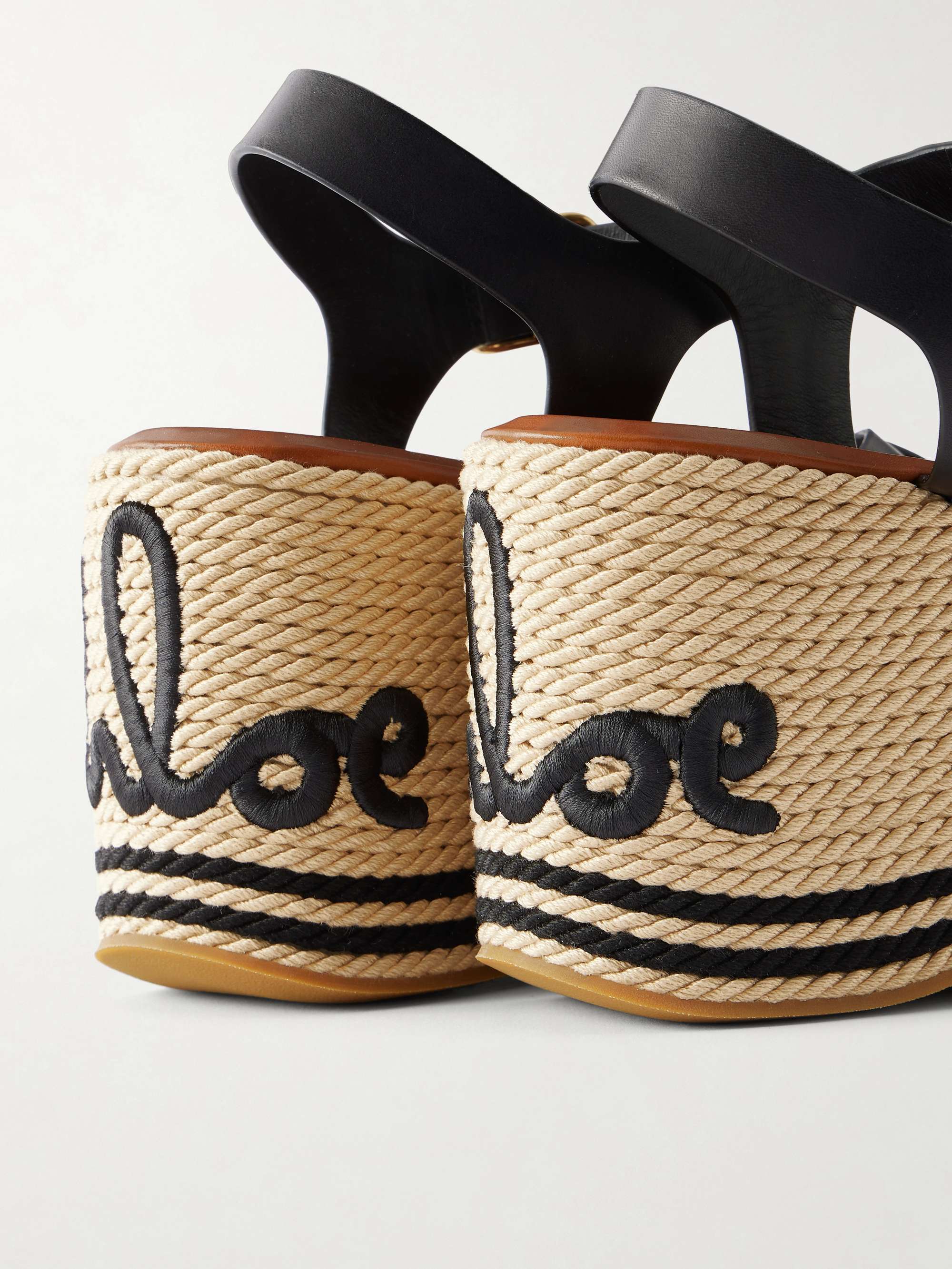 CHLOÉ Logo-embroidered leather platform sandals | NET-A-PORTER