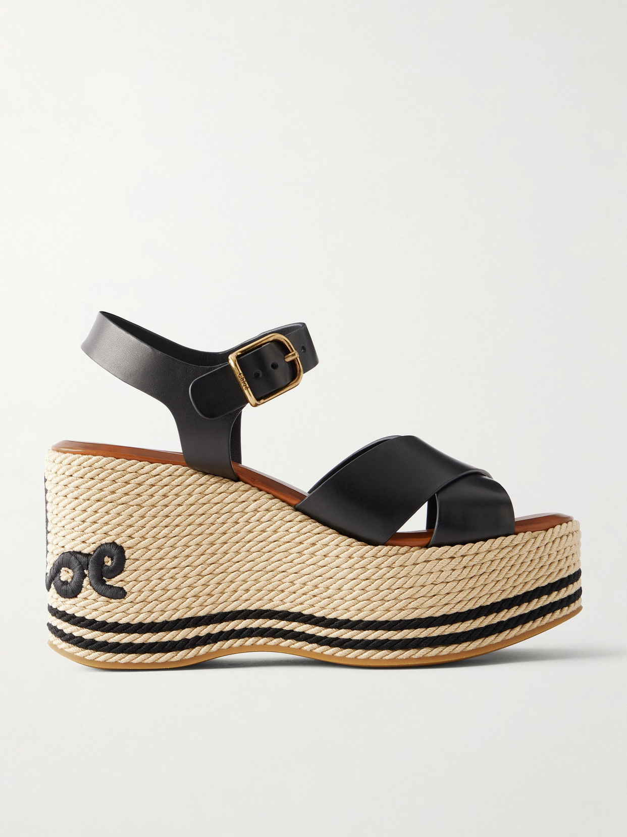 Chloé Logo-embroidered Leather Platform Sandals In Black