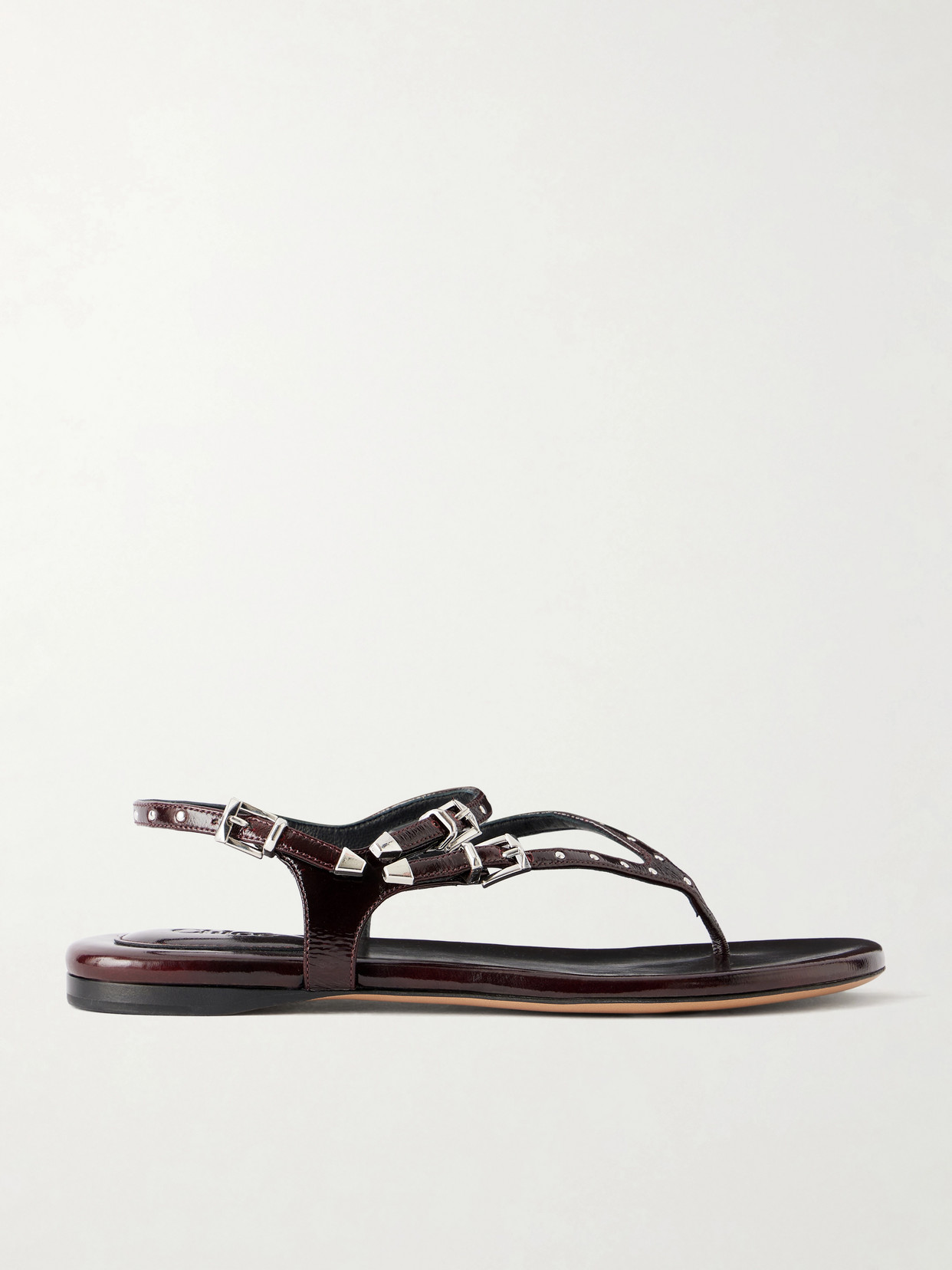 Chloé Studded Patent Leather Sandals In Burgundy