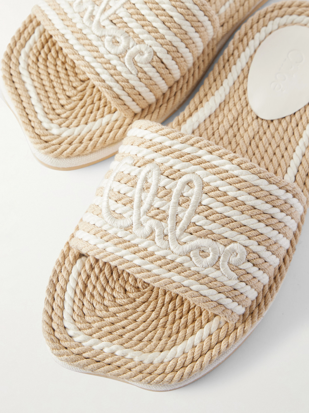 Chloé - Embroidered Striped Cord Slides