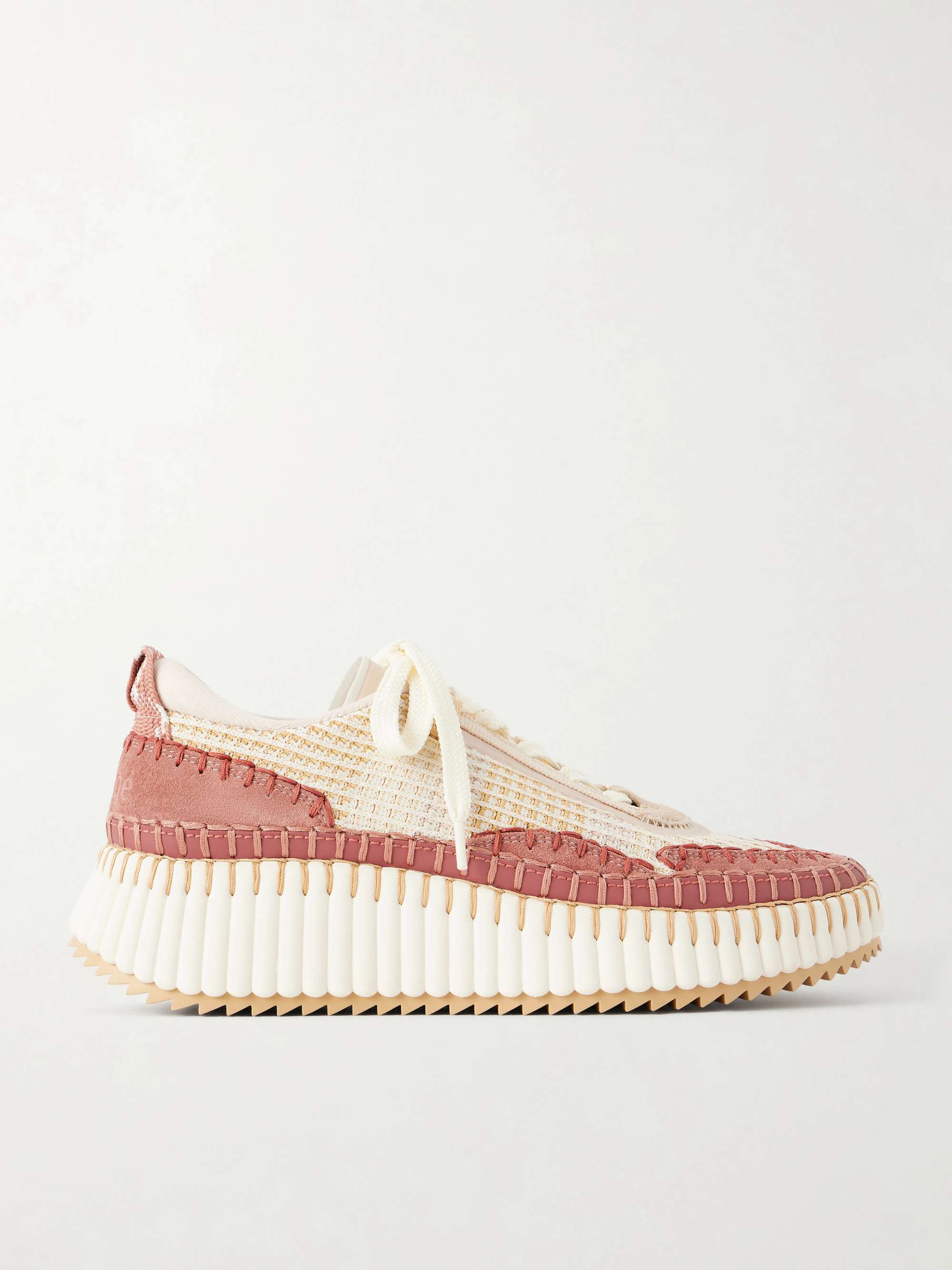 CHLOÉ + NET SUSTAIN Nama embroidered suede and recycled-mesh sneakers