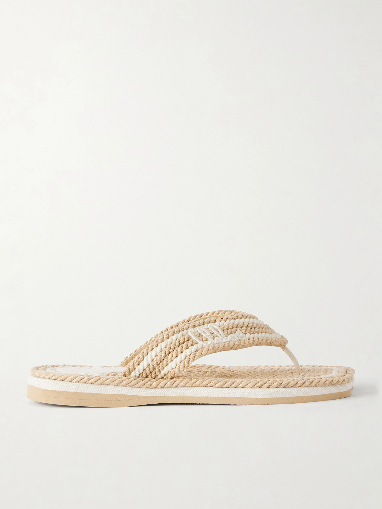 Chloé Embroidered Striped Flat Sandals In White