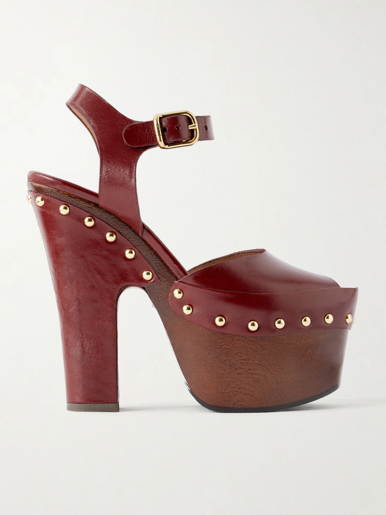 Chloé Meret Leather Platform Sandals In Burgundy