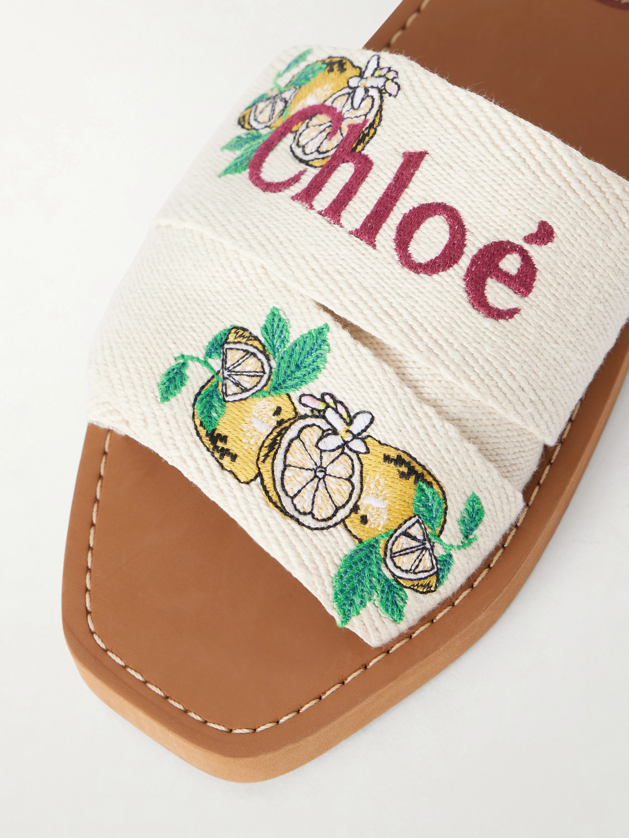 Chloé Mini Ribbons Embroidered Citrus Motif Sandals In Neutral