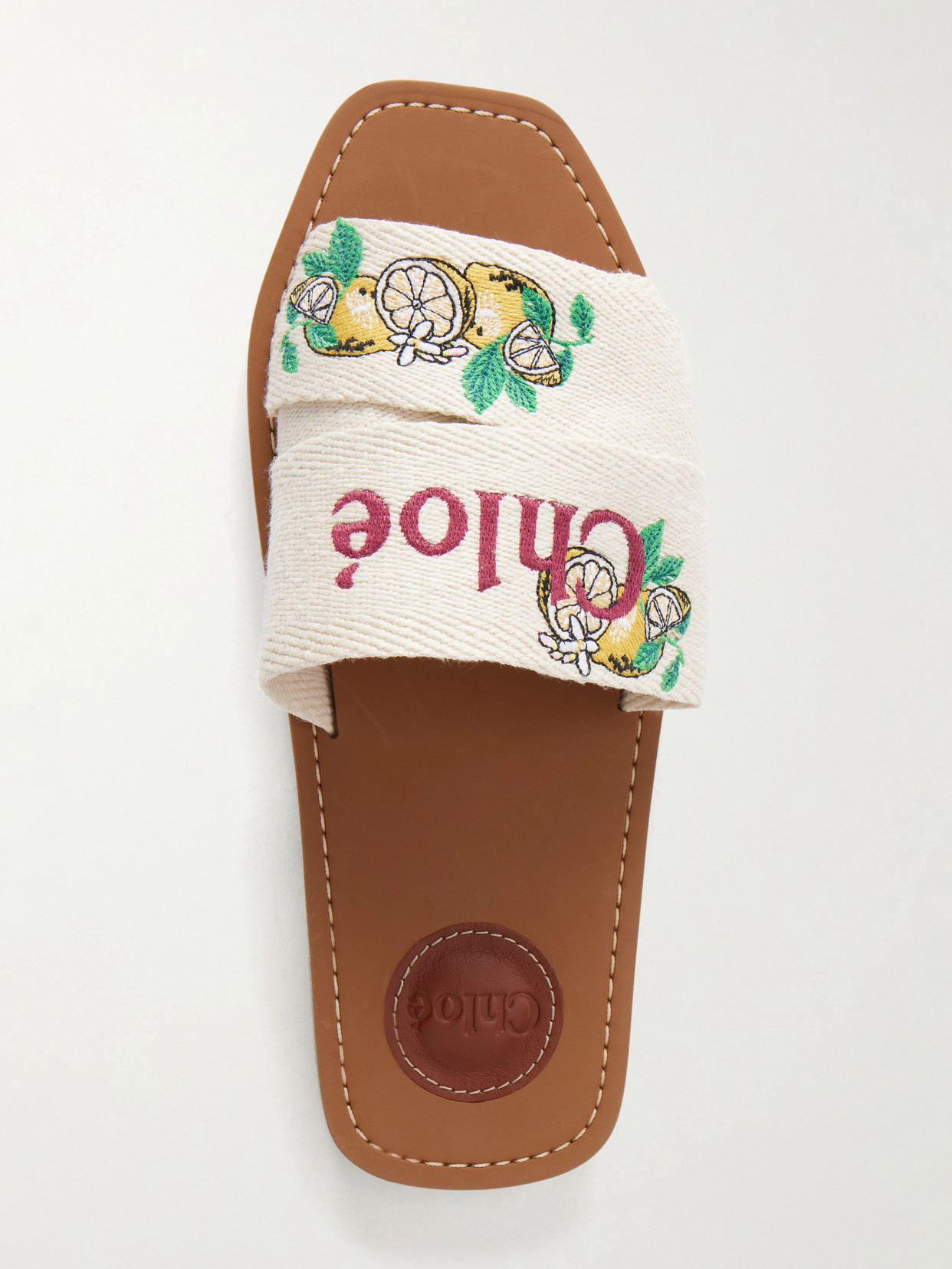 Chloé Mini Ribbons Embroidered Citrus Motif Sandals In Neutral