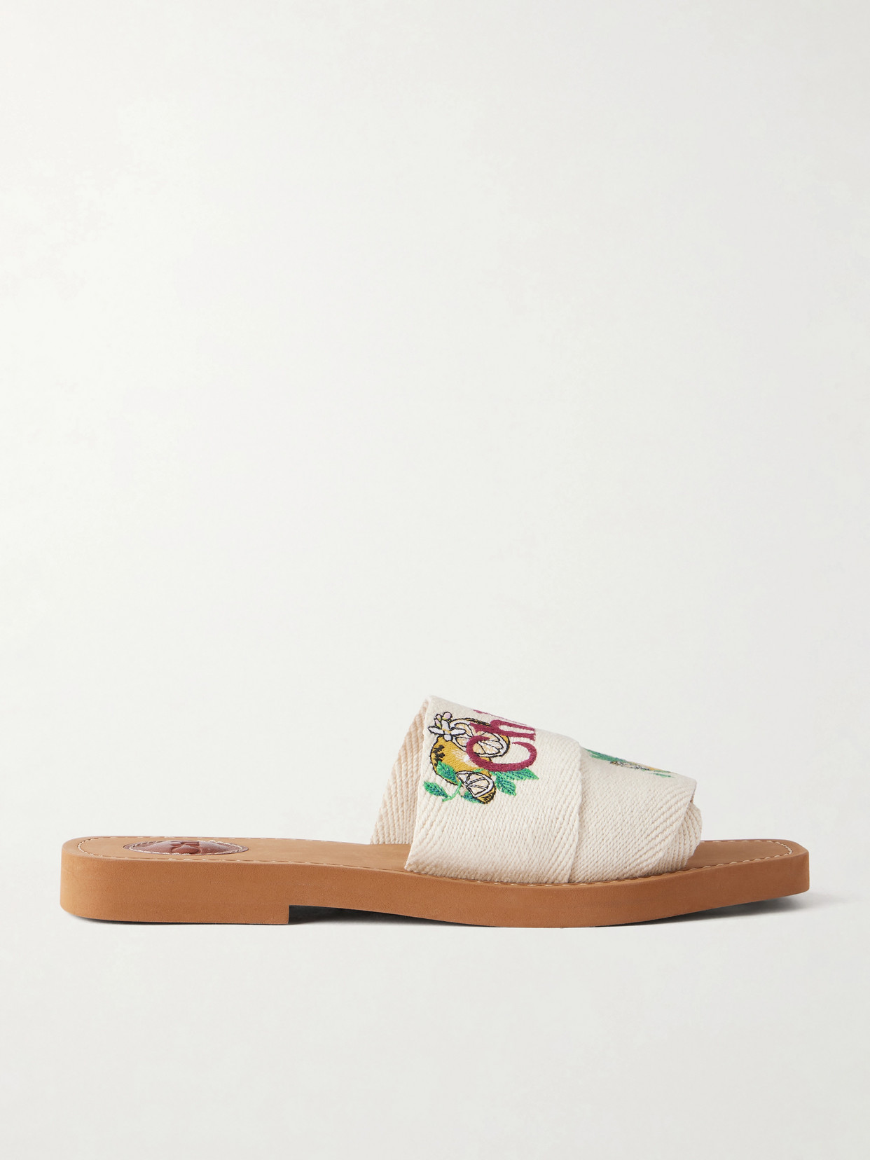 Chloé Mini Ribbons Embroidered Citrus Motif Sandals In Neutral