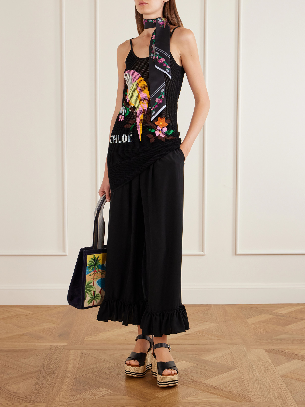 Chloé Printed Leather-trimmed Canvas Shoulder Bag In Multi