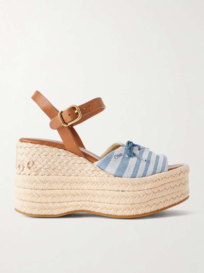 Chloé Leather-trimmed Striped Canvas Platform Sandals