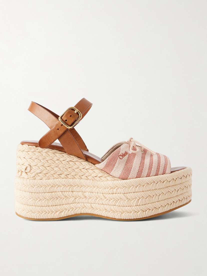 Chloé Leather-trimmed Striped Canvas Platform Sandals