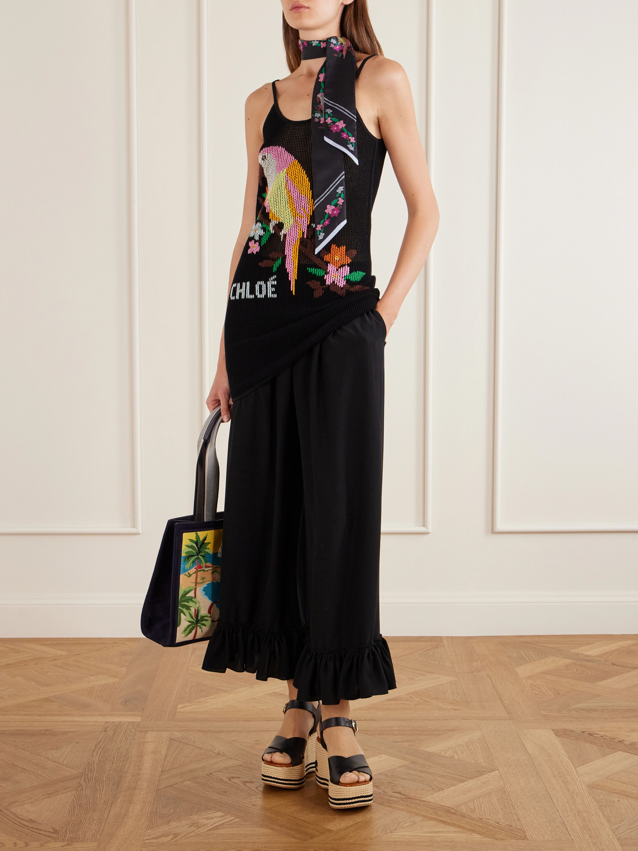 Chloé Printed Silk Scarf In Blue
