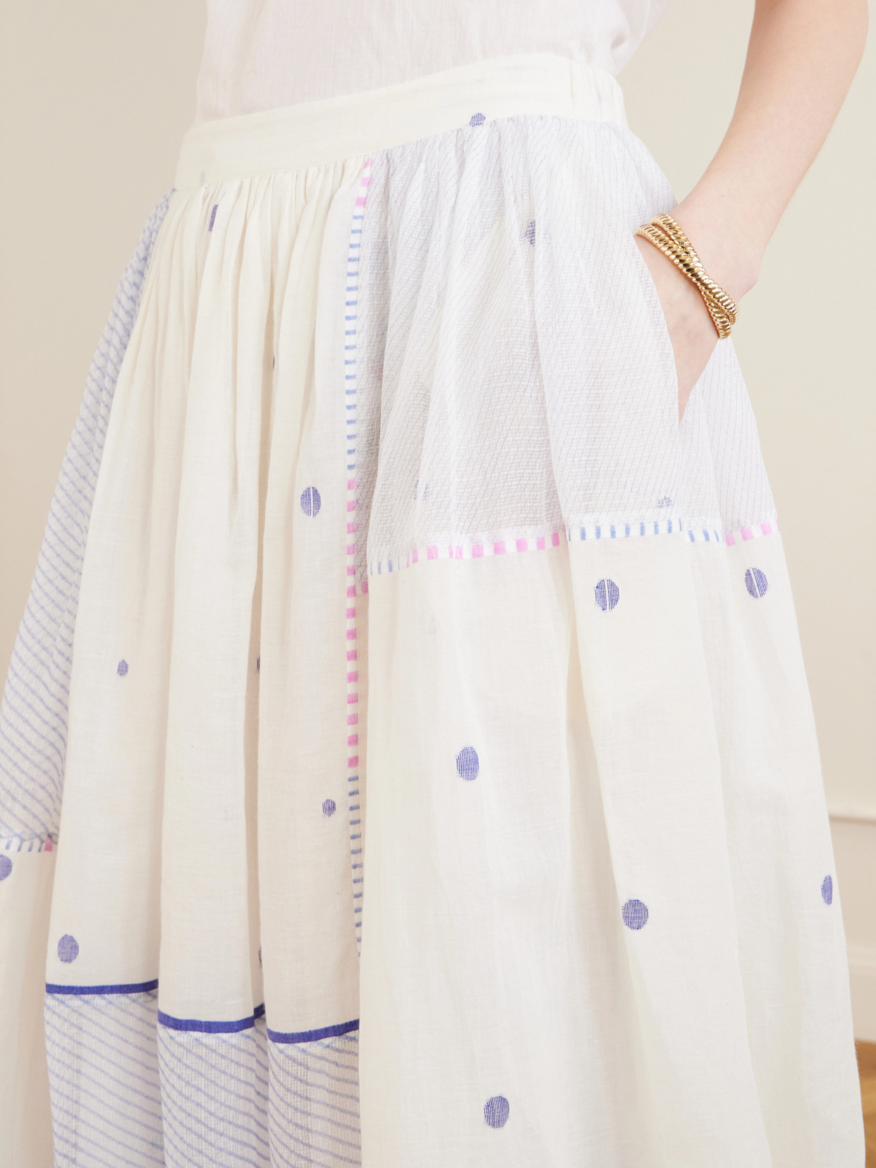 Gathered Striped Cotton-Jamdani Midi