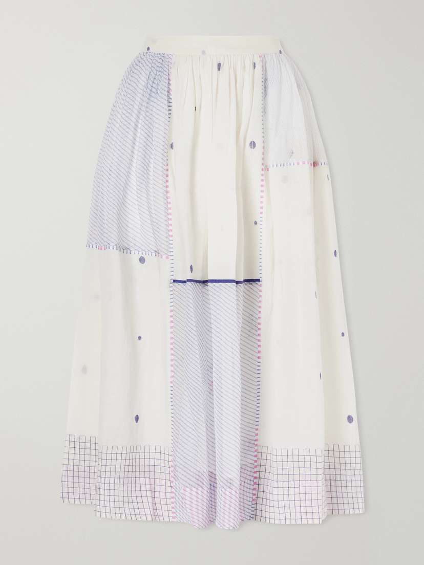 Eka Gathered Striped Cotton-jamdani Midi Skirt