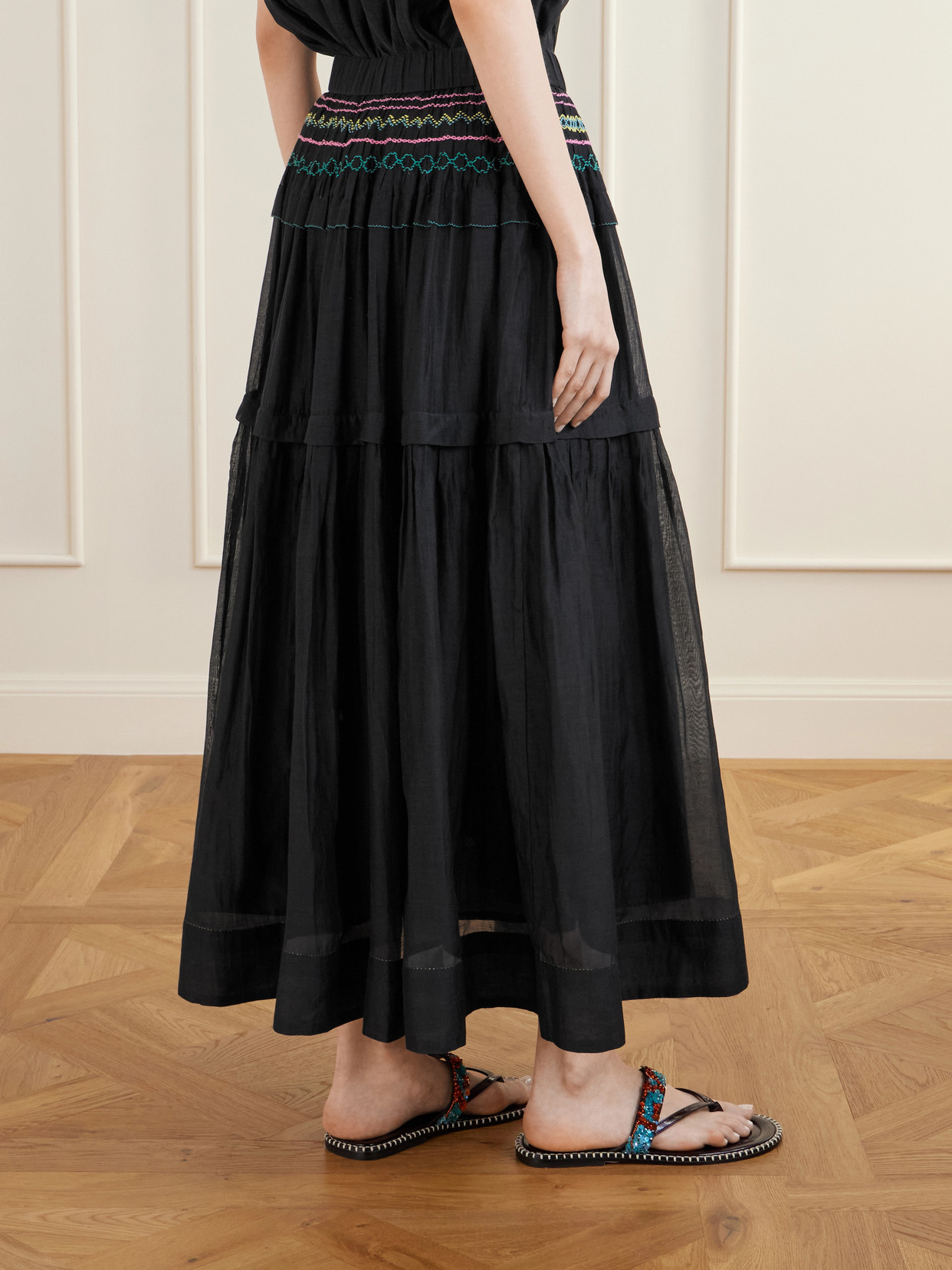 Munro Gathered Tiered Smocked Cotton And Silk-Blend Voile Midi