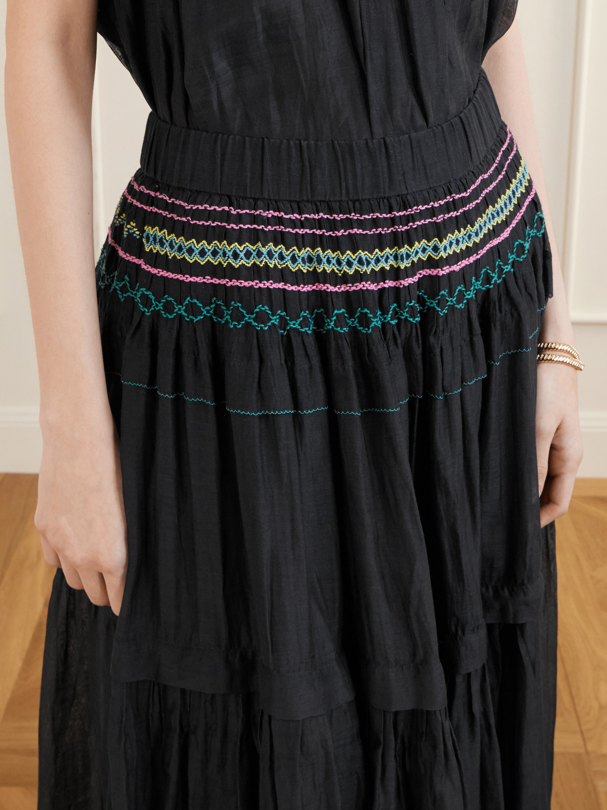 Munro Gathered Tiered Smocked Cotton And Silk-Blend Voile Midi