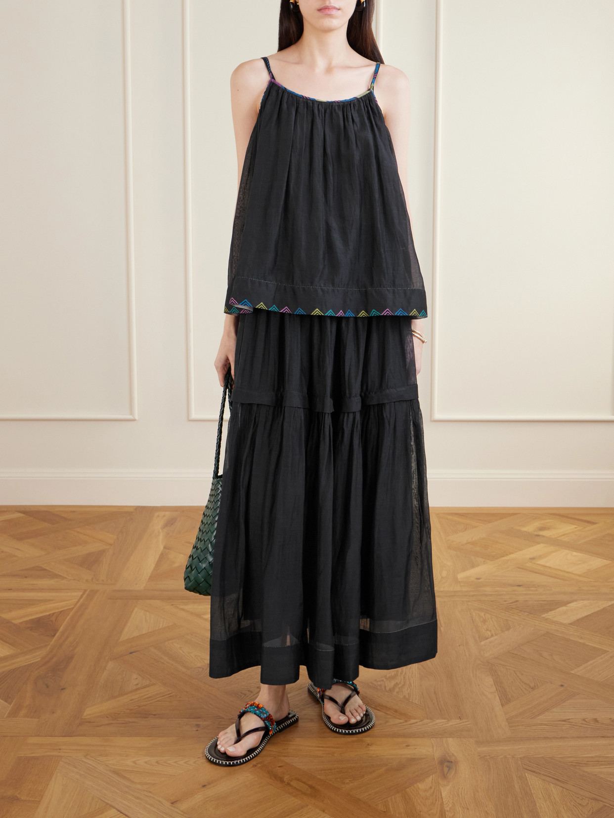 Munro Gathered Tiered Smocked Cotton And Silk-Blend Voile Midi