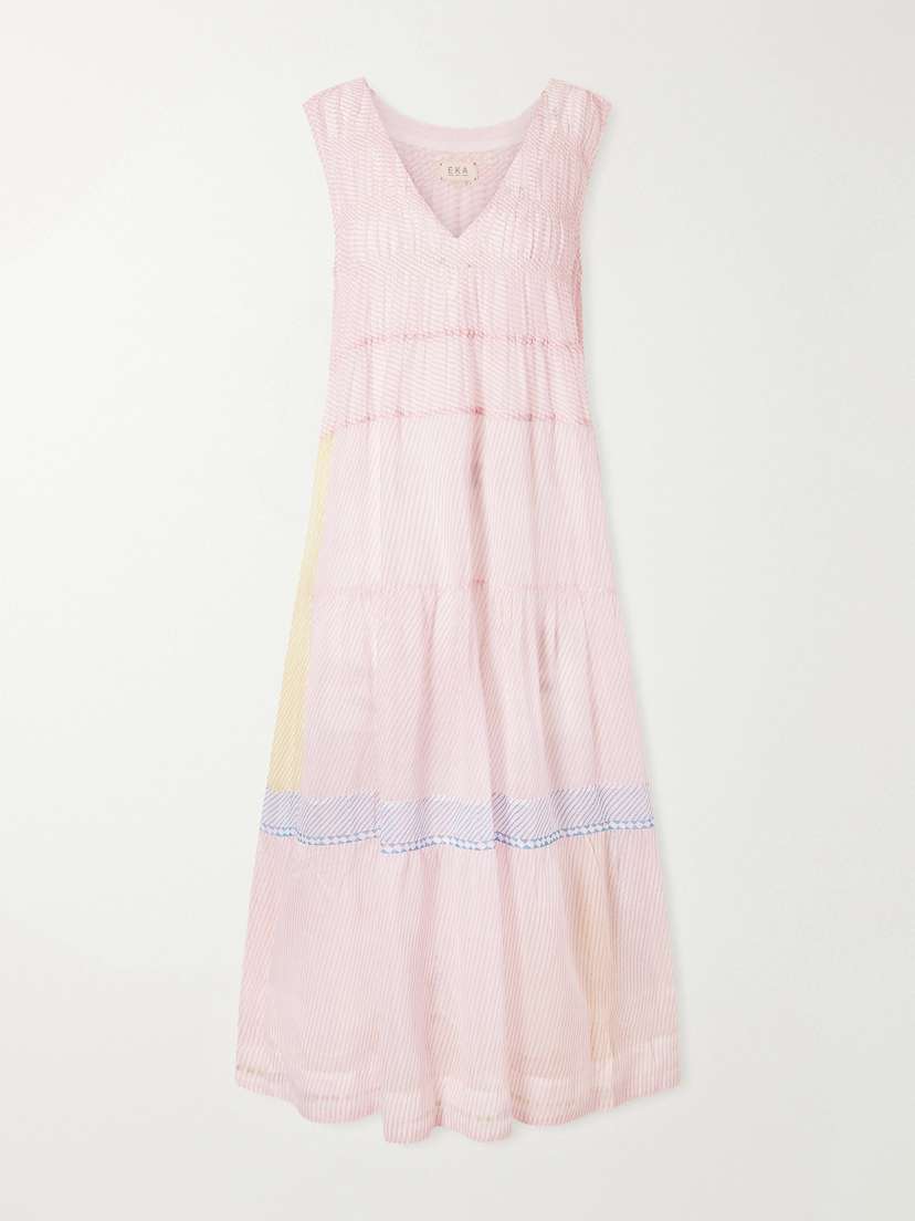 Eka Ember Tie-detailed Striped Cotton Silk Dress
