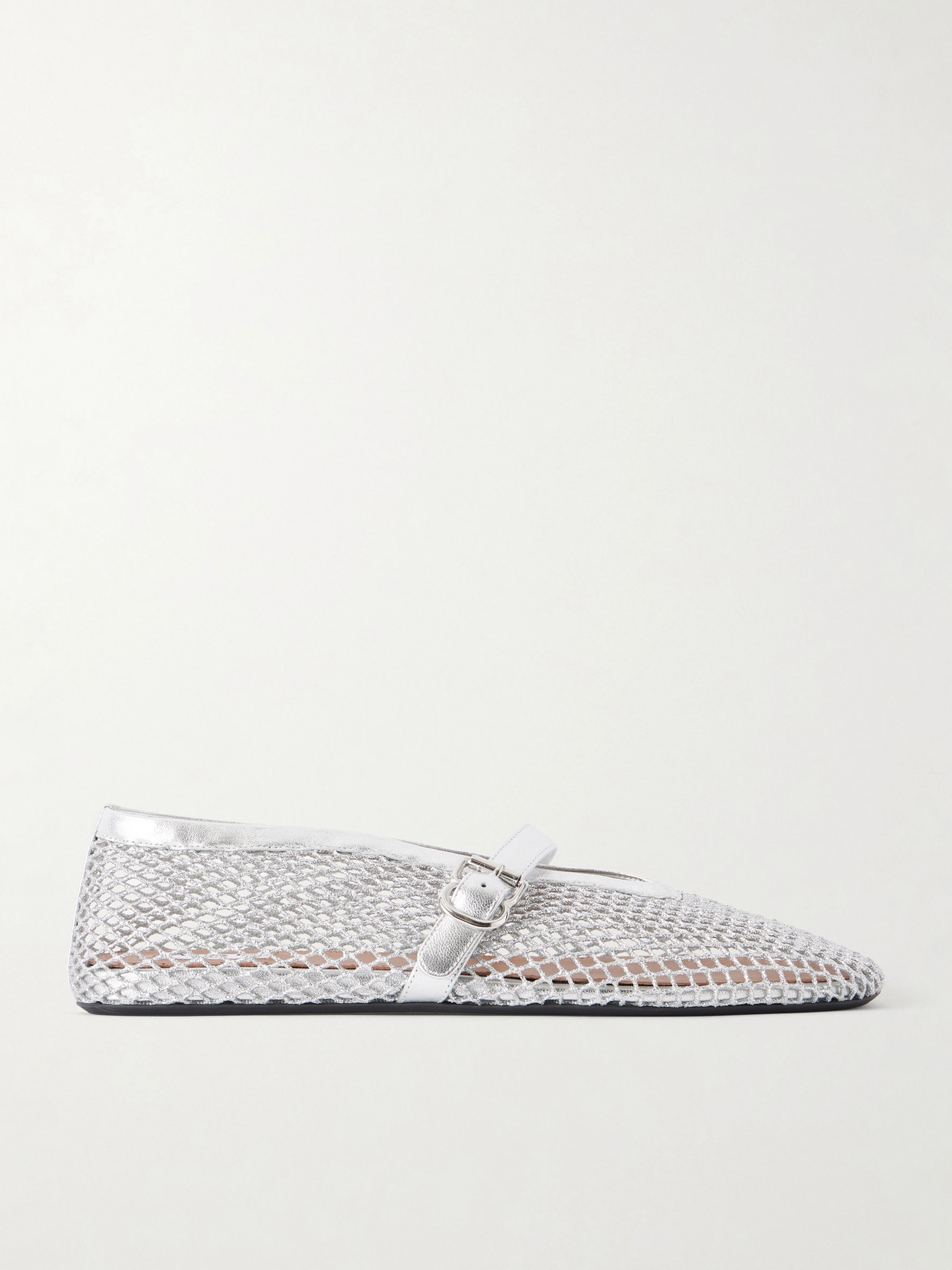 Alaïa Metallic Leather-trimmed Mesh Ballet Flats In Silver