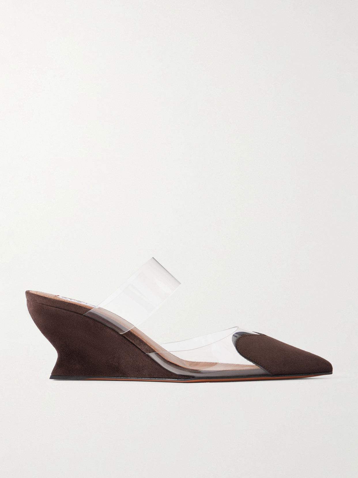 Alaïa Le Coeur 60 Suede And Pvc Wedge Mules In Brown