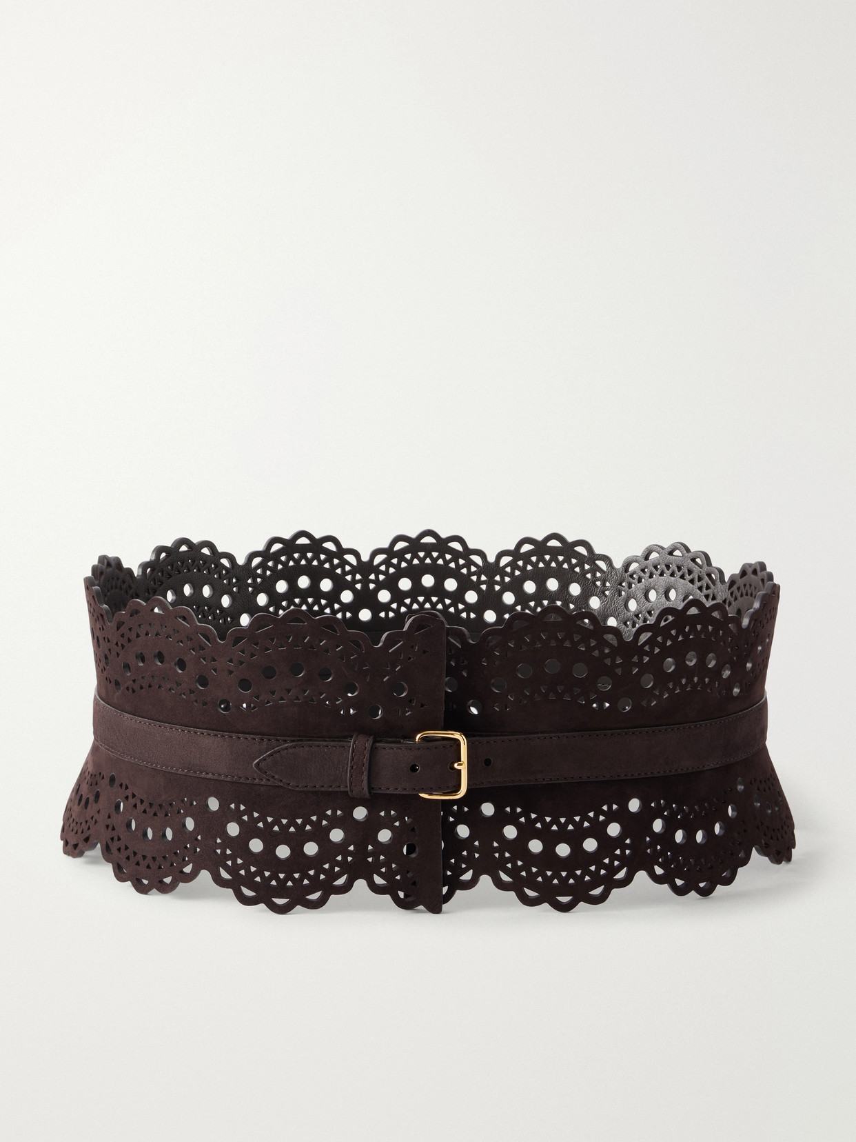 Alaïa Laser-cut Leather Waist Belt In Brown