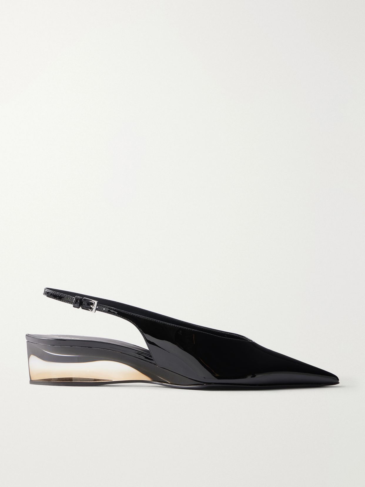 30 patent leather wedge slingback pumps