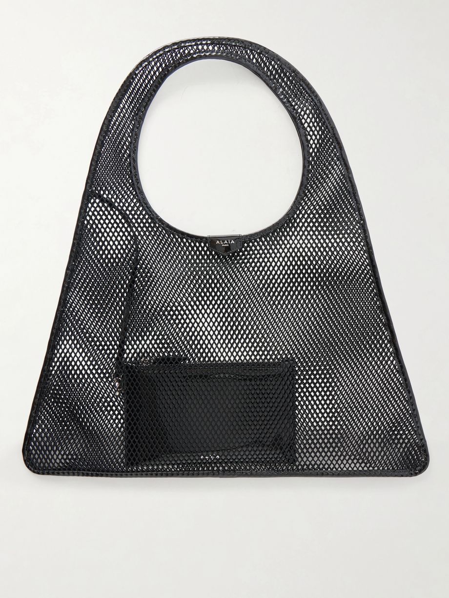 One Piece suede-trimmed mesh shoulder bag