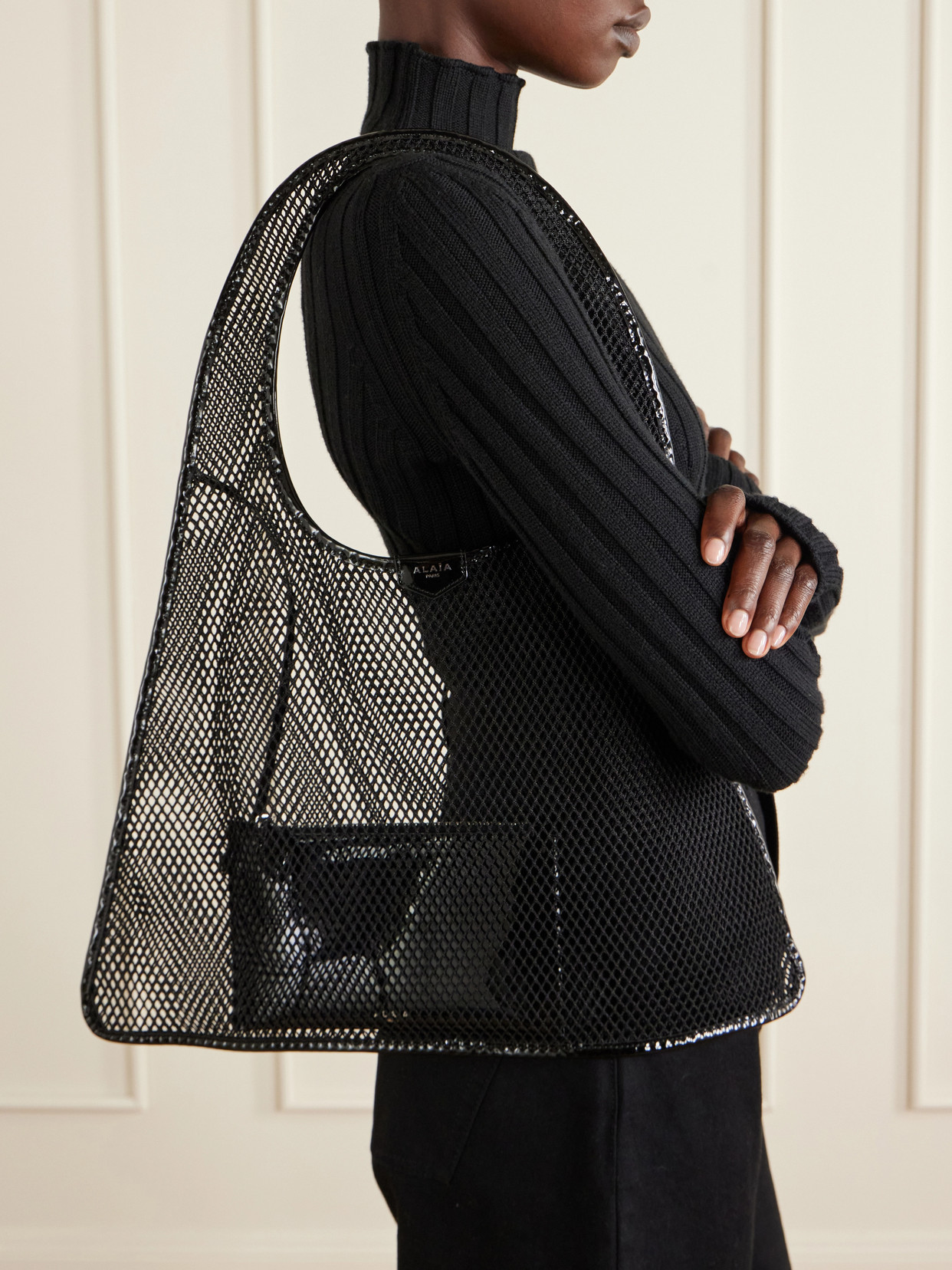Alaïa - Leather-Trimmed Crocheted Shoulder Bag
