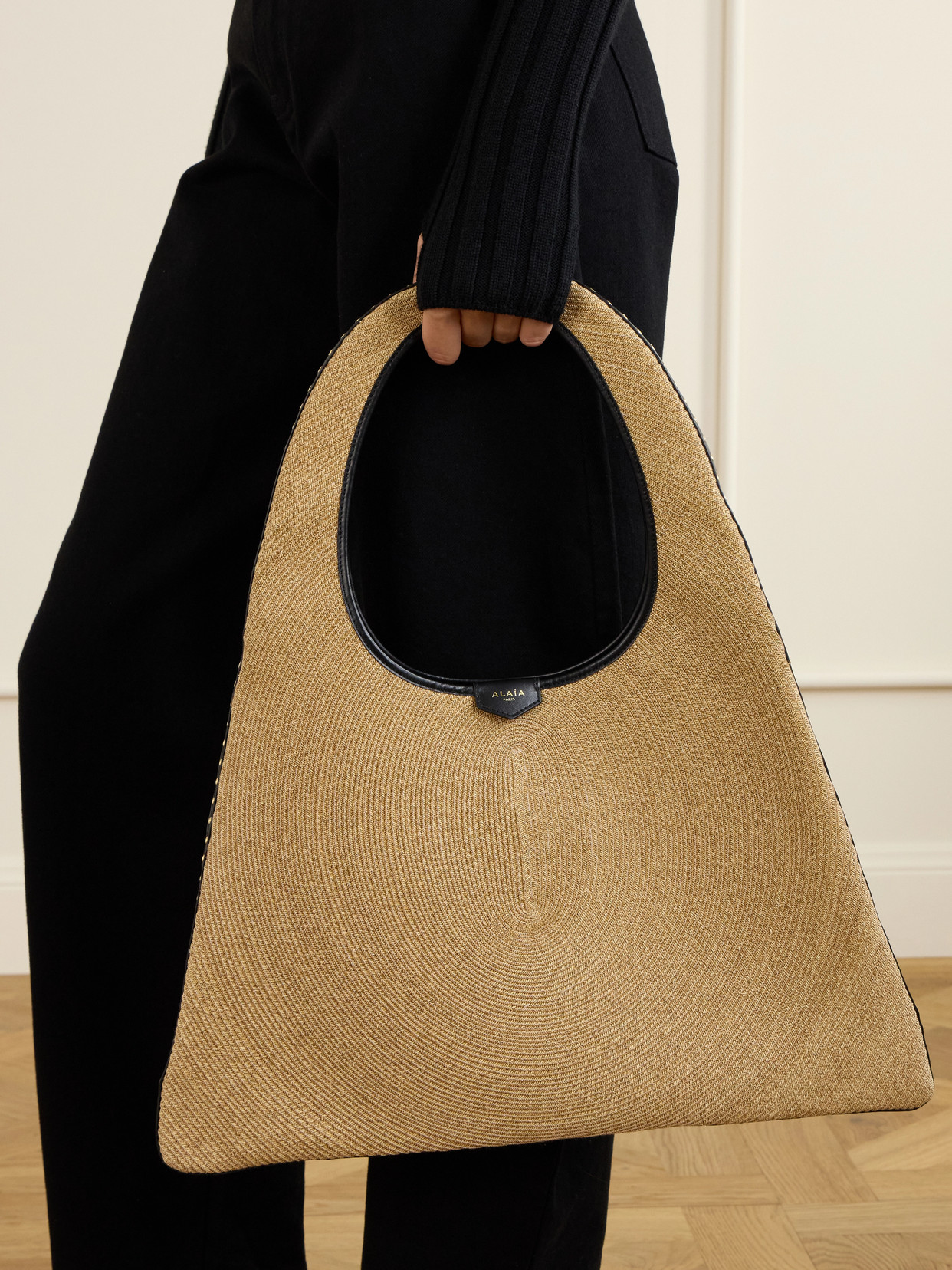 Alaïa - Leather-Trimmed Paper Straw Shoulder Bag