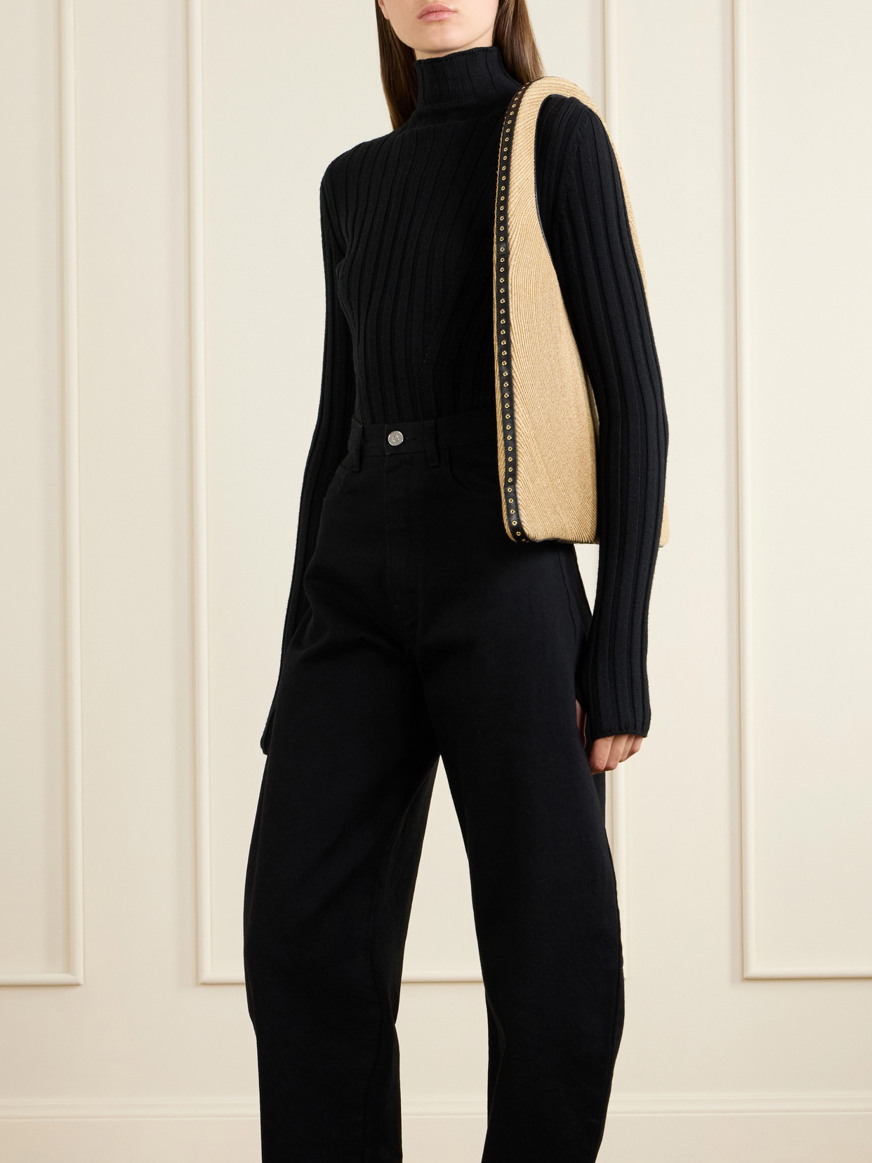 Alaïa - Leather-Trimmed Paper Straw Shoulder Bag