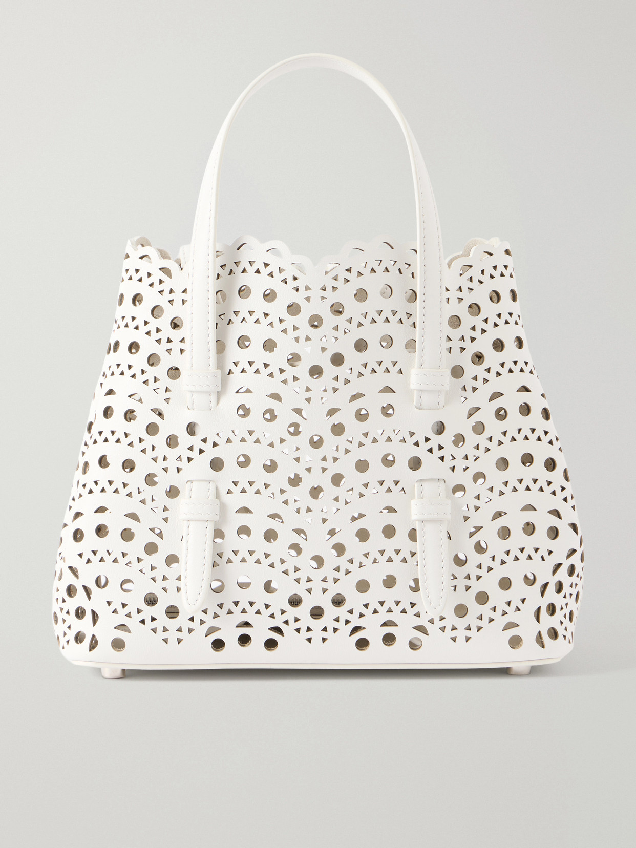 Alaïa Mina 20 Laser-cut Leather Tote In White