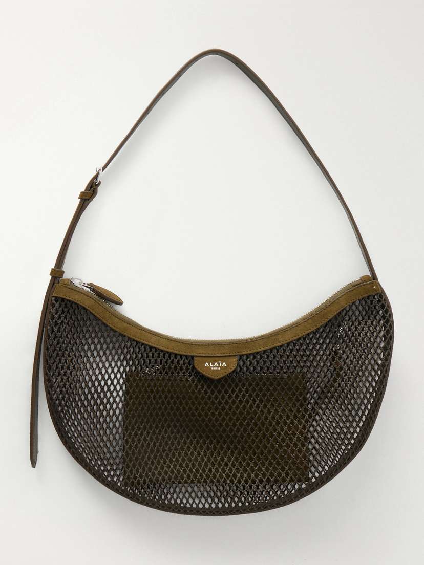 Alaïa Demi Lune Suede-trimmed Mesh Shoulder Bag