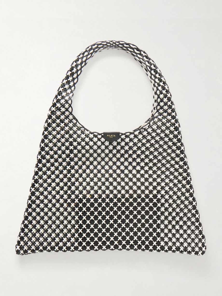 Woven leather hobo shoulder bag