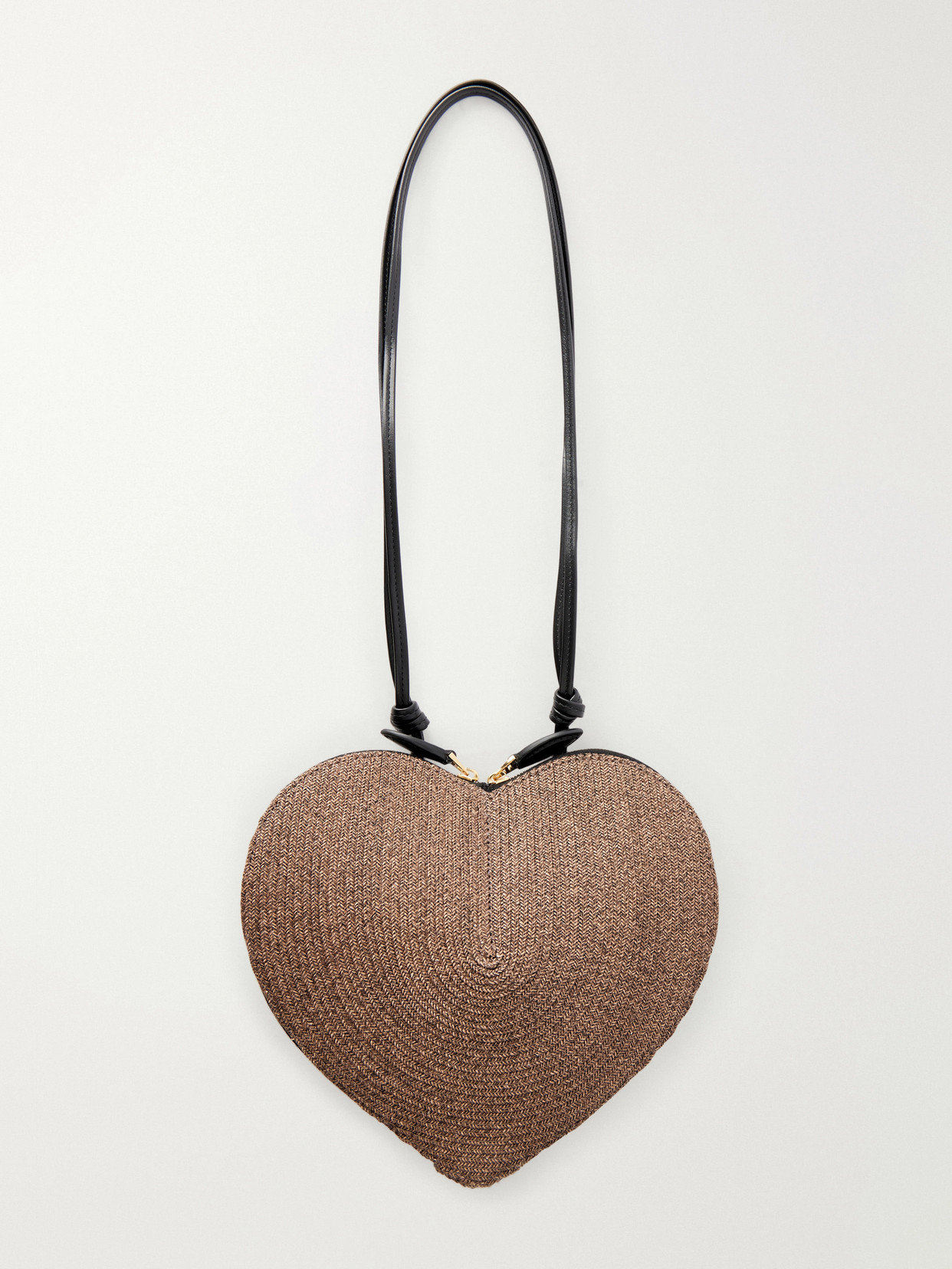 Alaïa Le Cœur Leather-trimmed Raffia Shoulder Bag In Brown