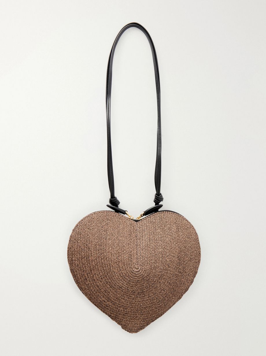 Le Cœur leather-trimmed raffia shoulder bag